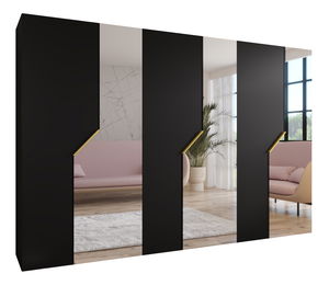 Šatníková skriňa Alaris 2 300 (čierna + zlatá) (so zrkadlom)