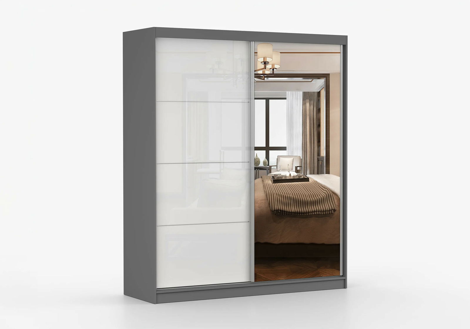 Dulap de haine Mebur 35 180 (grafit + Oglindă + alb lucios)