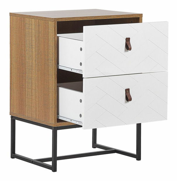 Nočný stolík NAVVEA (svetlé drevo + biela)