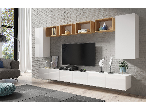 Mobilier living Calabria C35 WHITE (Alb + Stejar auriu) (fără iluminat)