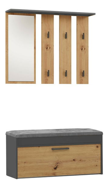 Set mobilier hol Puntuable 1 (antracit + stejar artisan) (cu oglindă)