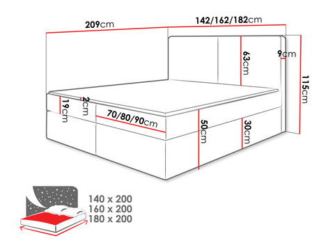 Bračni krevet 180 cm Ombligo (bež)