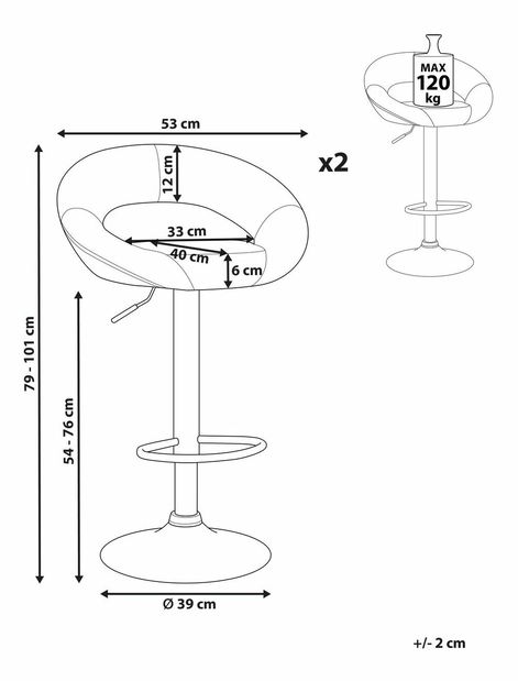 Set 2ks. barových stoličiek Pria (sivá)
