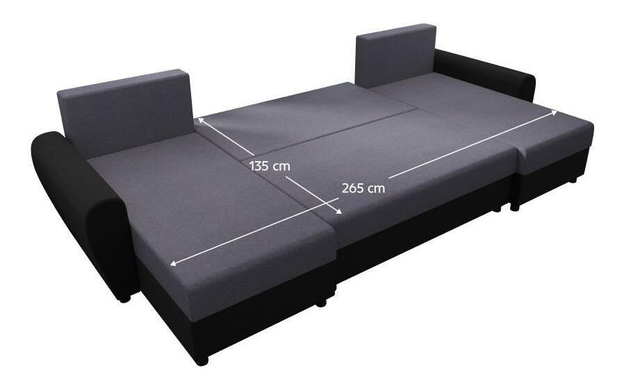 Kutna garnitura u obliku slova U Debiera (siva + crna) (sa prostorom za odlaganje)