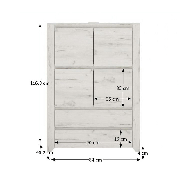 Komoda Adamus Typ 33 4D2S biela/craft