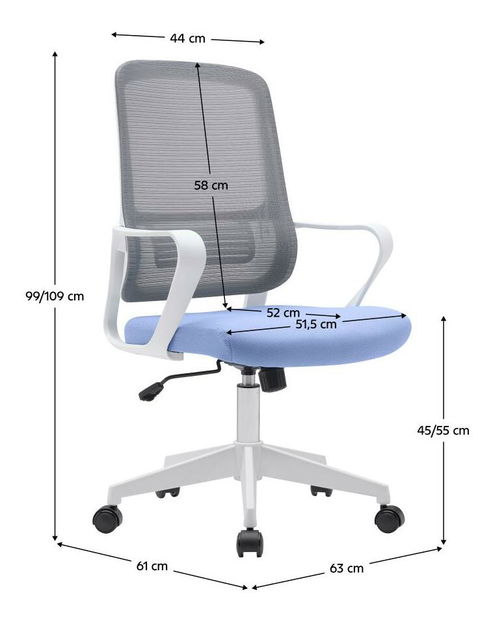 Kancelárske kreslo Salomi 1 (svetlomodrá + sivá + biela)