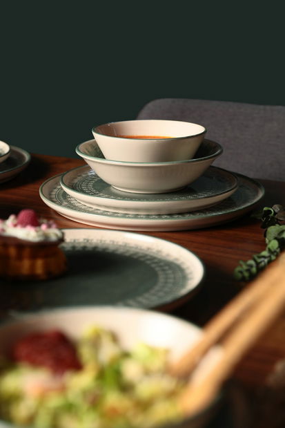 Jedálenská súprava (24 ks.) Torm (zelená + krémová) *výpredaj