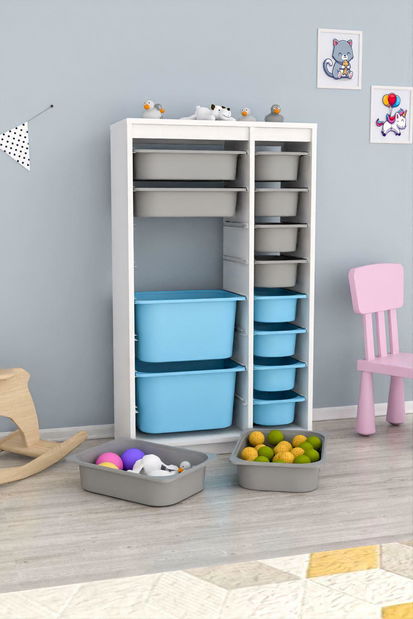 Organizator za igračke Dremonka 6 (bijela + siva + plava)