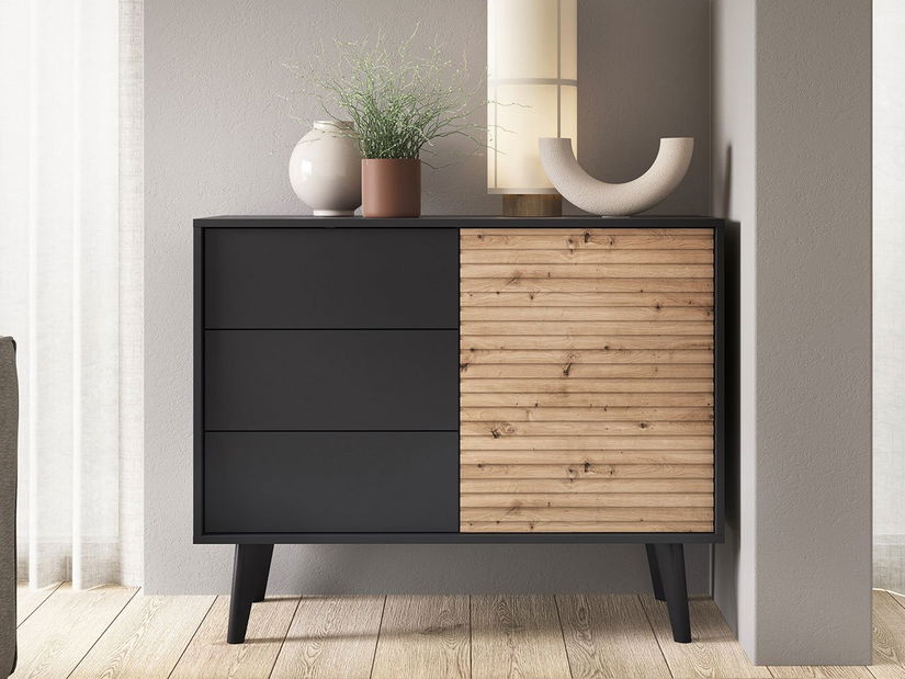 Comodă MSKSZ104 Monstera (Negru + Negru + Stejar artisan)