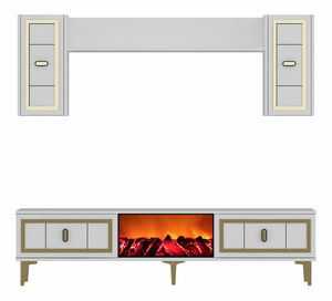 Obývacia stena s krbom Orino 1 (biela + zlatá)