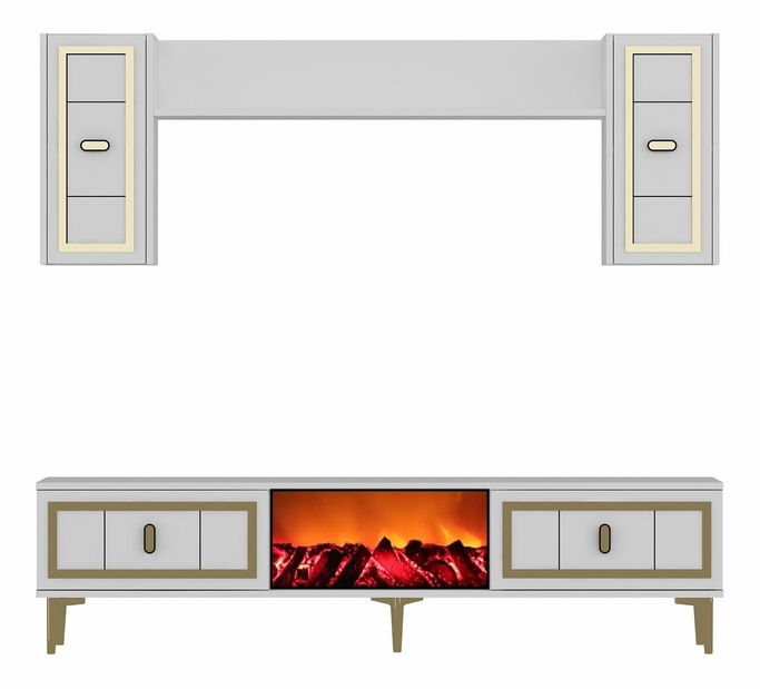 Obývacia stena s krbom Orino 1 (biela + zlatá)