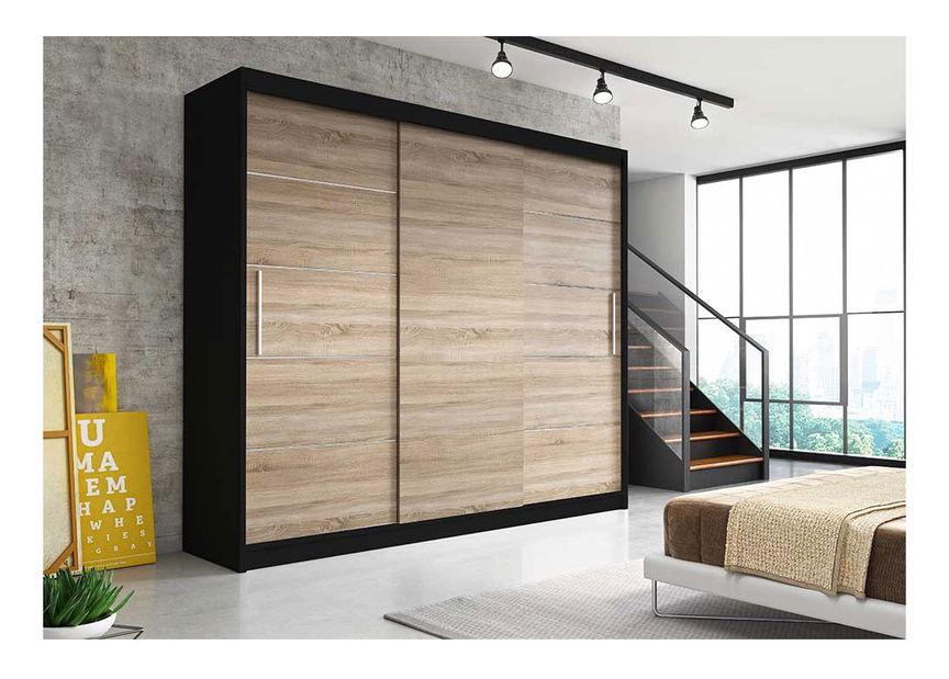 Šatníková skriňa Arrun (čierna + dub sonoma)