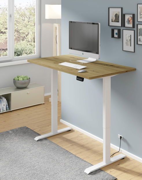 Masă PC electrică Motiva 140 (alb + Stejar artisan)