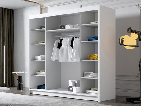 Dulap de haine cu uși culisante Fozzurt VI 200 (Alb + auriu) (cu oglindă)