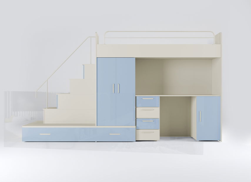 Pat pentru copii Ruby V (cașmir + albastru deschis lucios) (cu somiere)