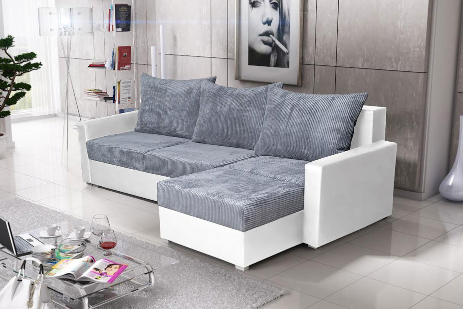 Rohová sedačka Matthaeus (biela + tmavosivá) (P)