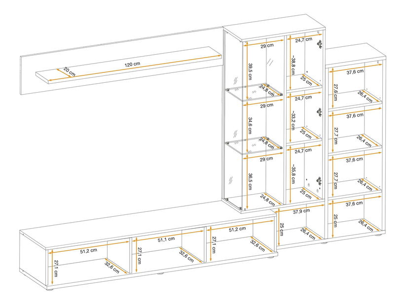 Obývacia stena Siluett (antracit + dub wotan) (s LED osvetlením)
