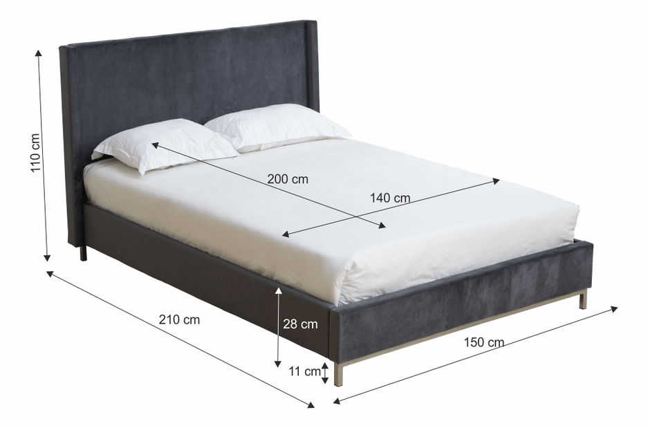 Pat matrimonial 140 cm Tinrum (gri) (cu somieră) 