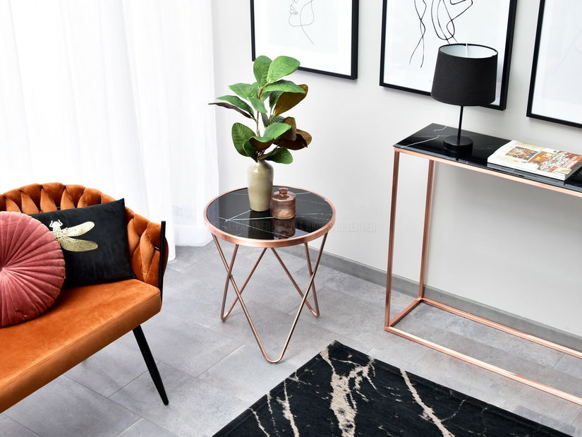 Măsuță de cafea Armin S (marmură neagră + cupru)