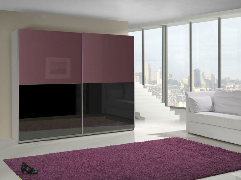 Dulap de haine cu uși glisante Liff 11 (Violet lucios + negru lucios)