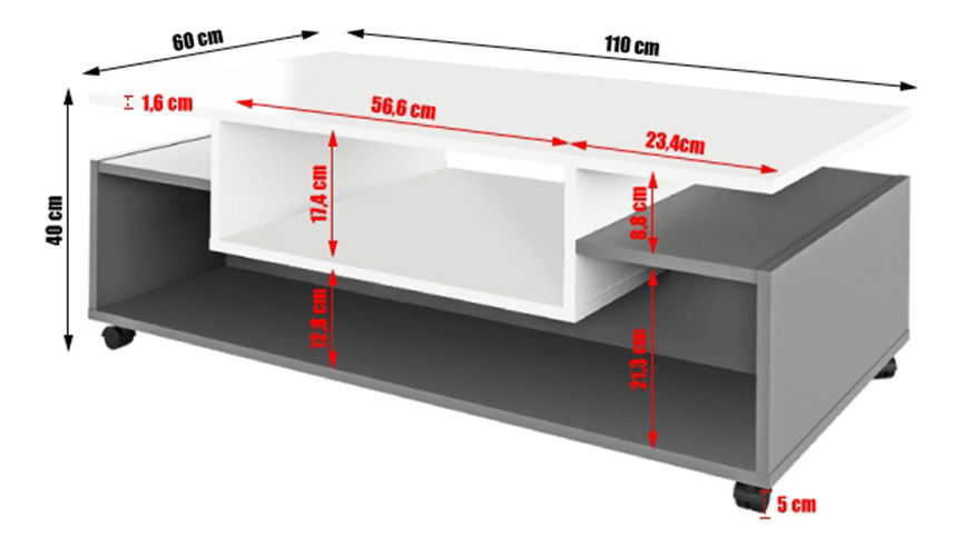 Dohányzóasztal Dalen (fehér + grafit)