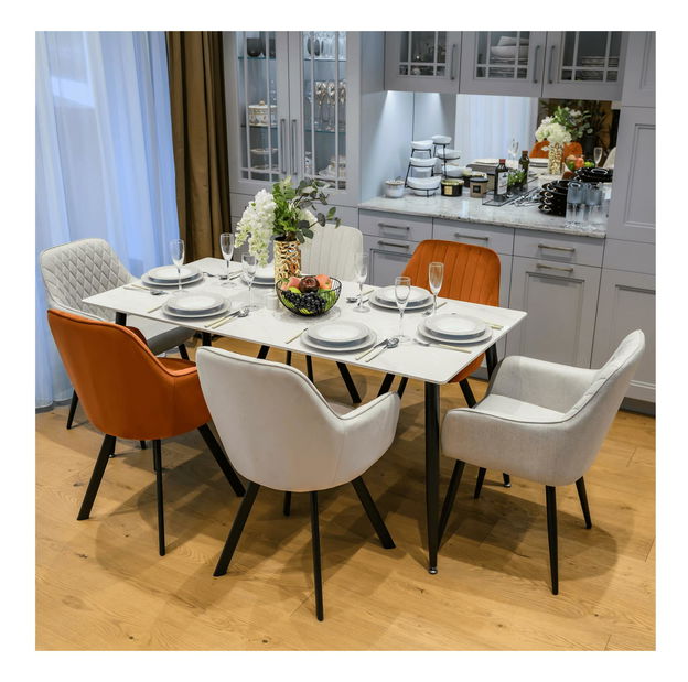 Masă sufragerie Fresia 2 (marmură albă + negru) (pentru 6 persoane) *vânzare stoc