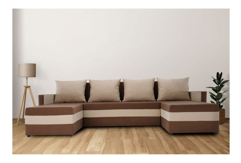 Kutna garnitura u obliku slova U Paulati (smeđa + bež) (na razvlačenje, s prostorom za odlaganje)