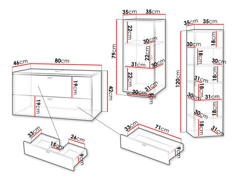 Set mobilier baie Madrealla I (Alb + lucios Alb + auriu) (cu sifon)