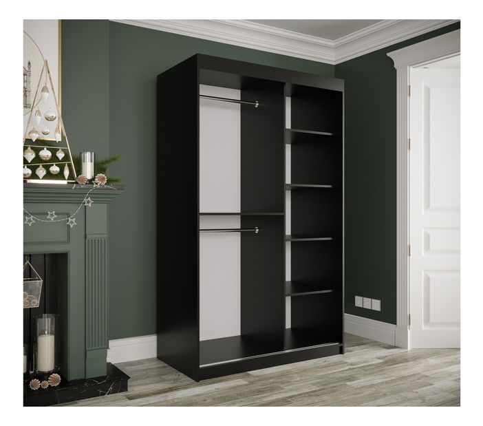 Šatníková skriňa 120 cm Marbelo P (matná čierna + čierny mramor)