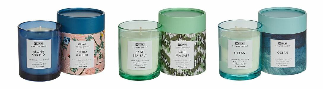 Set de 3 lumânări parfumate cu salvie și sare de mare/ocean/orhidee Baldomero (albastru)