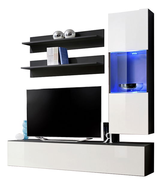 Obývacia stena Ferryhill 23 ZW FY H3 (s osvetlením) (čierna + lesk biely)