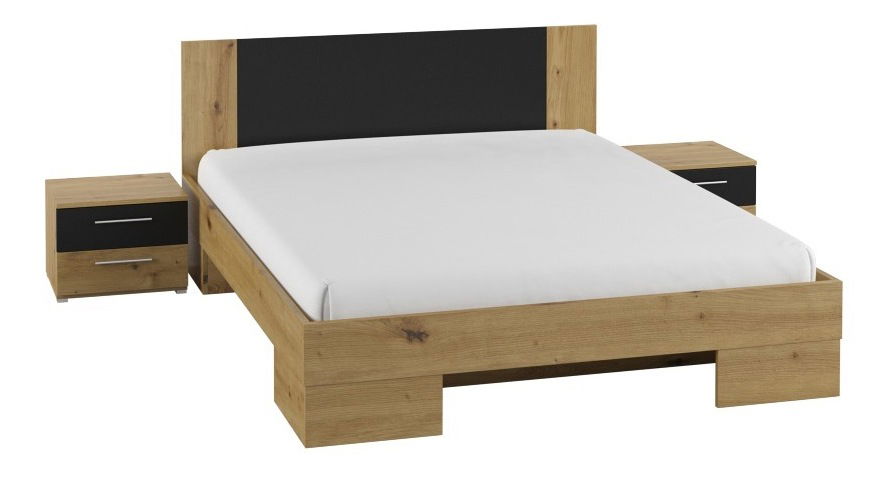 Manželská posteľ 160 cm Verwood Typ 81 (s nočnými stolíkmi) (dub artisan + dub čierny)