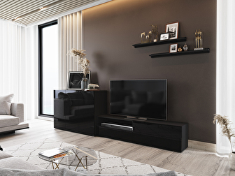 Mobilier living Berny 53 (Negru + Negru lucios)