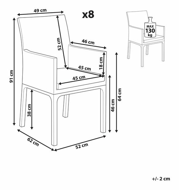 Set 8 buc scaune de grădină Baldur (gri)