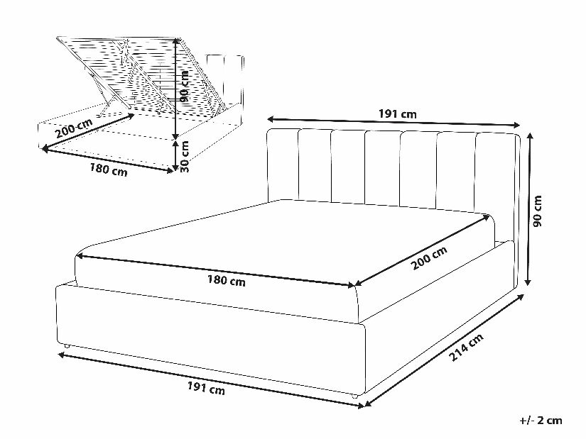 Bračni krevet 180 cm DARGAN (siva) (umjetna koža) (s podnicom i prostorom za odlaganje) *rasprodaja