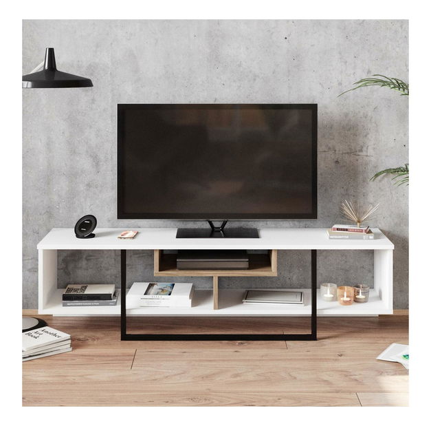 Masă TV/Dulap Aslana 150 (alb + negru + stejar)