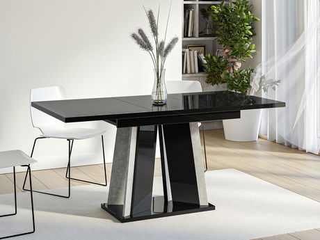 Blagovaonski stol na razvlačenje Ledysa (crni mramor royal + crni sjaj) (za 2 do 6 osoba)