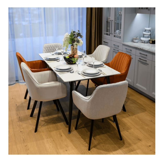 Masă sufragerie Fresia 2 (marmură albă + negru) (pentru 6 persoane) *vânzare stoc