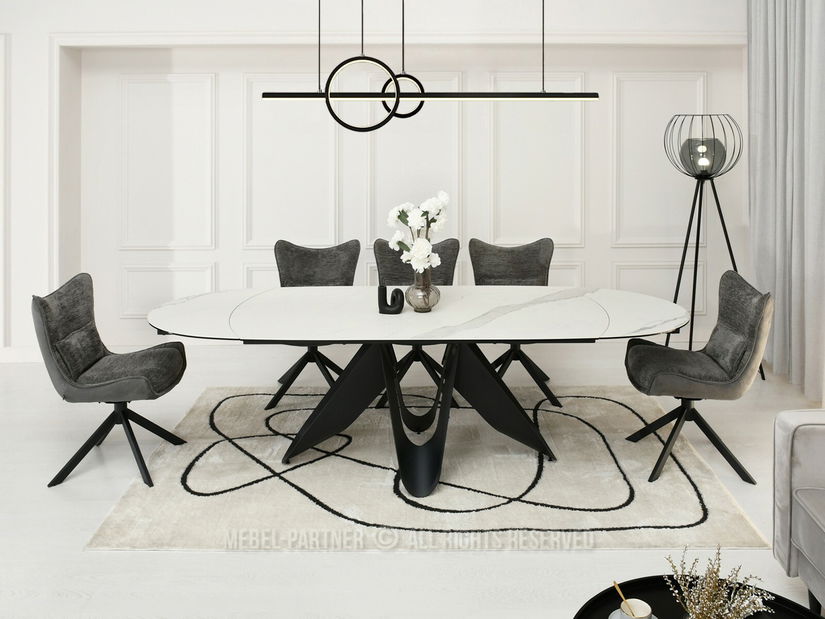 Masă de sufragerie Persi (marmură albă + negru)