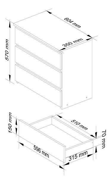 Éjjeliszekrény Caelum (fehér + fényes grafit)