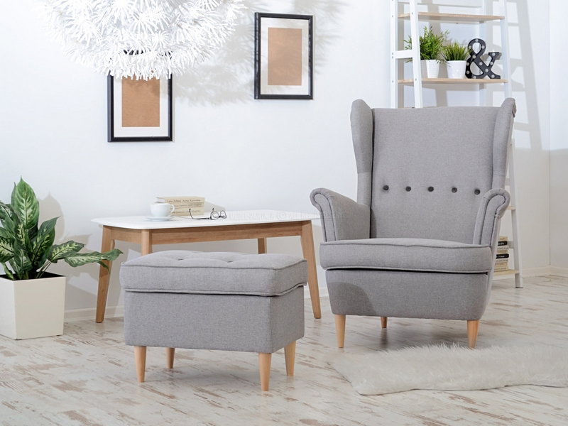 Kreslo ušiak Margis (sivá + biela)