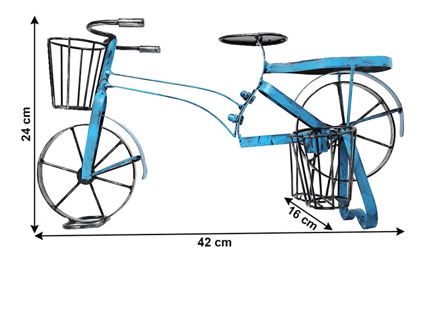 Retro kvetináč v tvare bicykla Alberic (čierna + modrá) *výpredaj