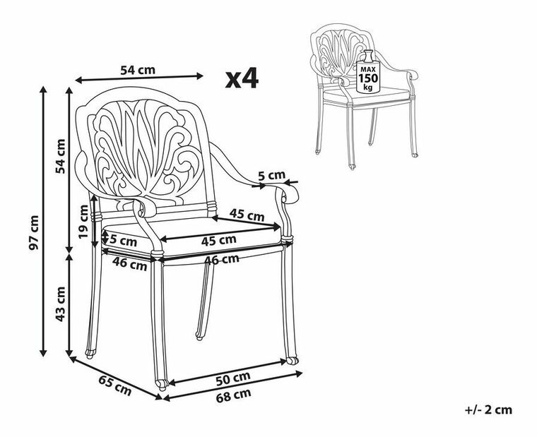Set 4 ks. záhradných stoličiek ANECO (tmavohnedá)