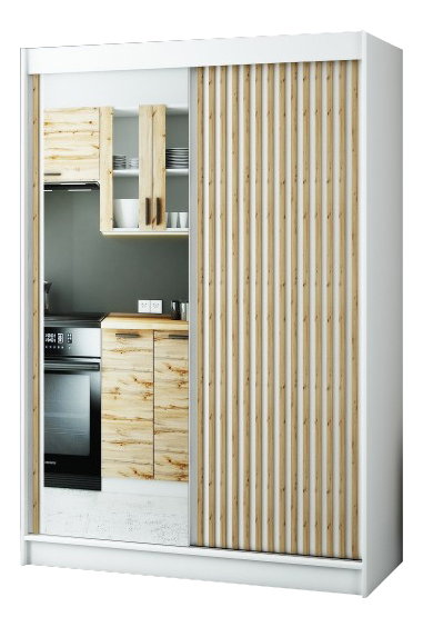 Dulap de haine 150 cm Ladonna 2 (alb mat) (cu oglindă)