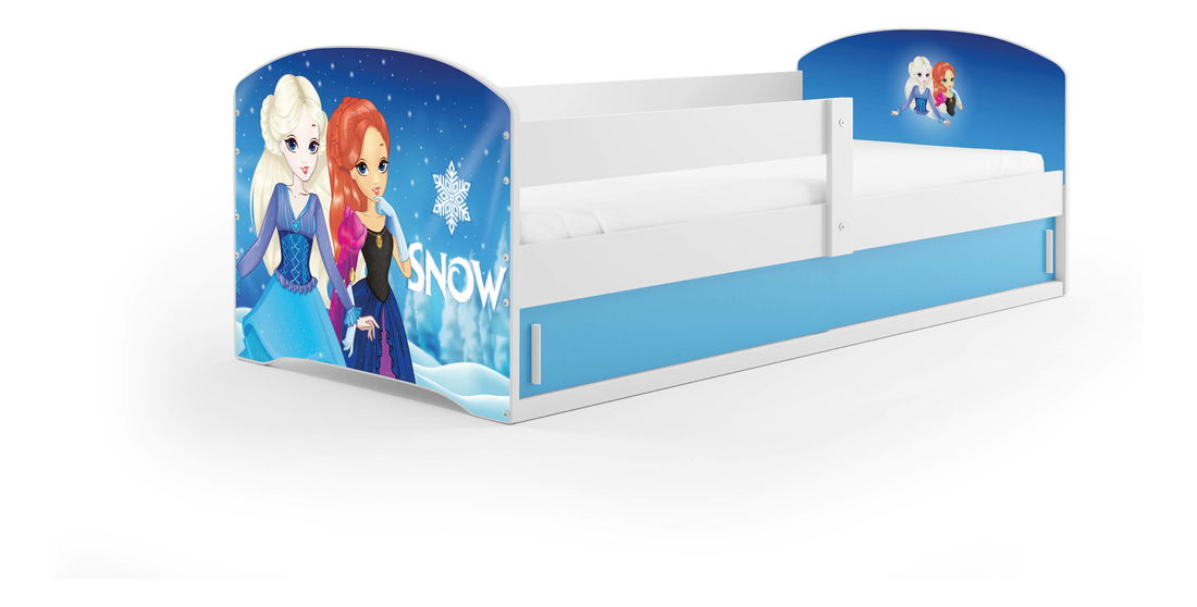 Detská posteľ 80 x 160 cm Lukan (biela + vzor snow) (s roštom, matracom a úl. priestorom)