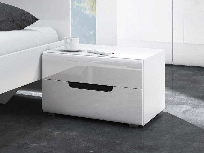 Nočný stolík Hayle Typ 22 (biela + biely vysoký lesk) *výpredaj