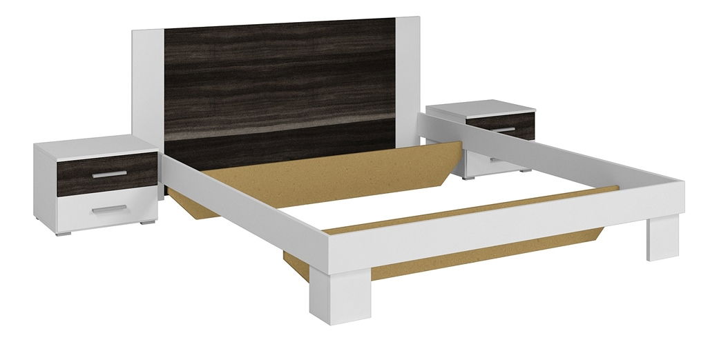 Pat matrimonial 160 cm Verwood Typ 81 (cu noptiere) (nuc negru + alb)