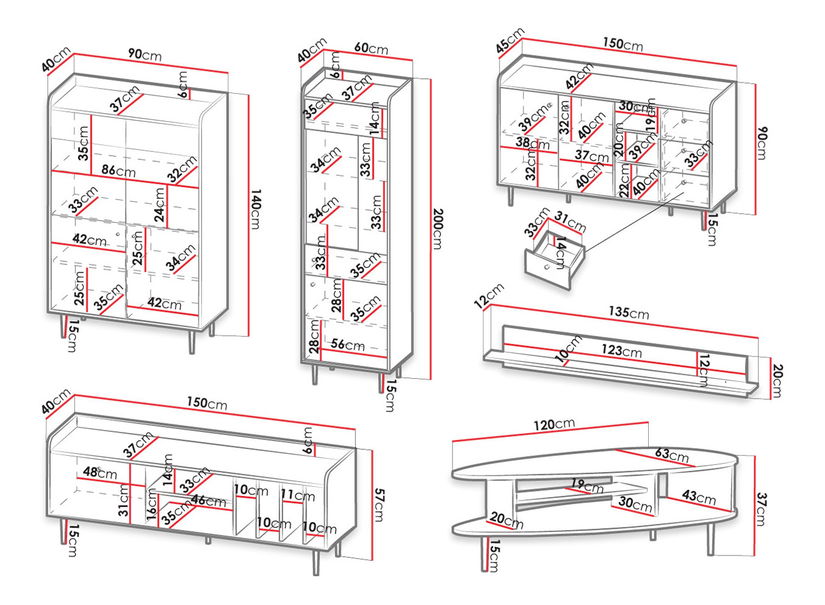 Namještaj za dnevni boravak Percival I (crna + brandy castello)