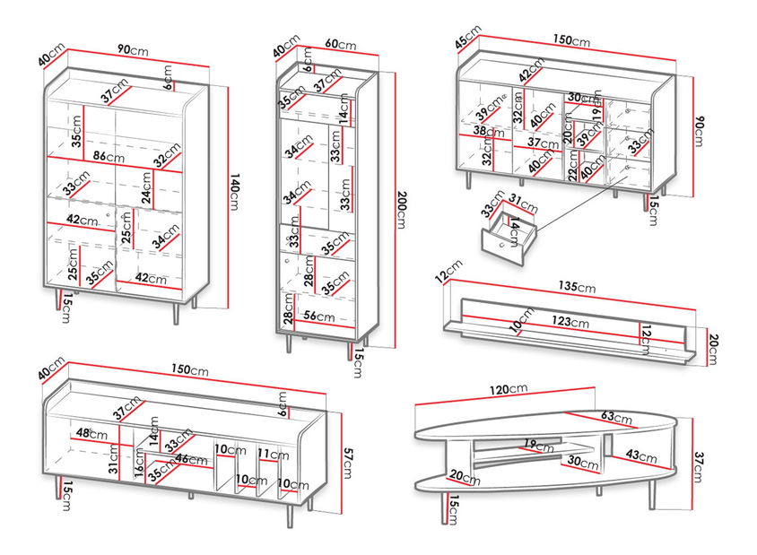Mobilier living Percival I (negru + brandy castello)