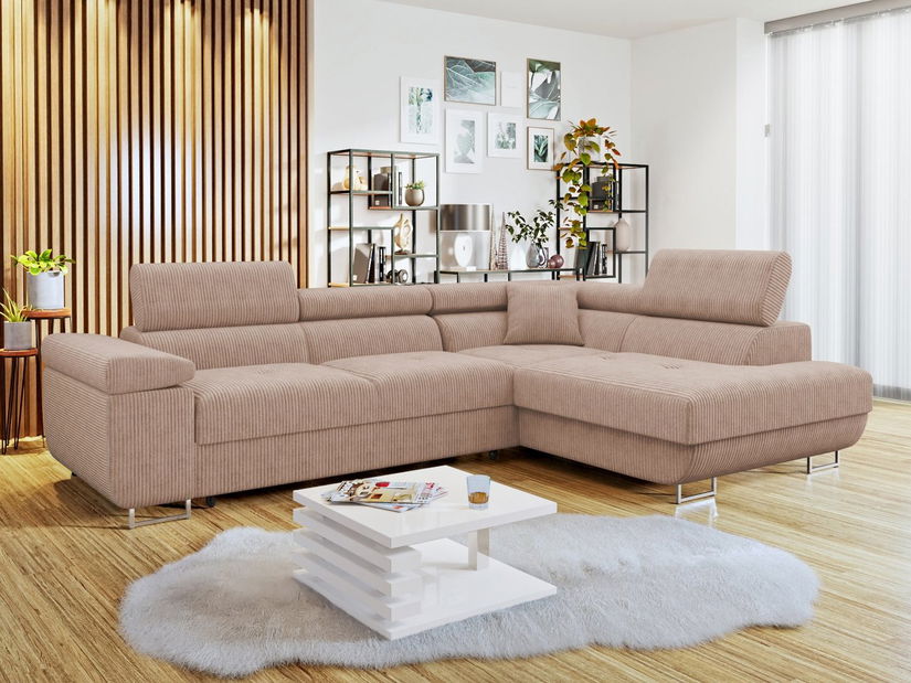 Rohová rozkladacia pohovka Torezio (ružová) (P) *výpredaj